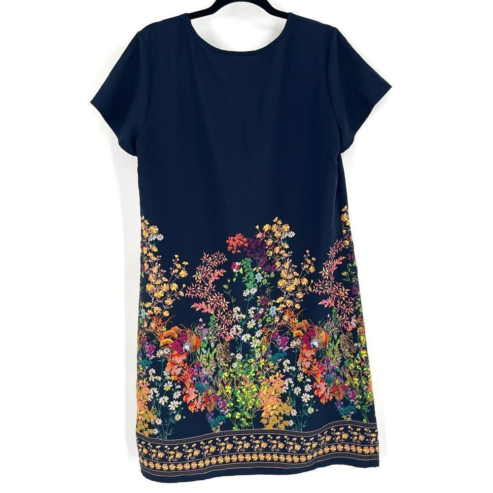 Merona Floral Print Shift Dress Size Navy Blue Casual Large Career - Picture 4 of 6